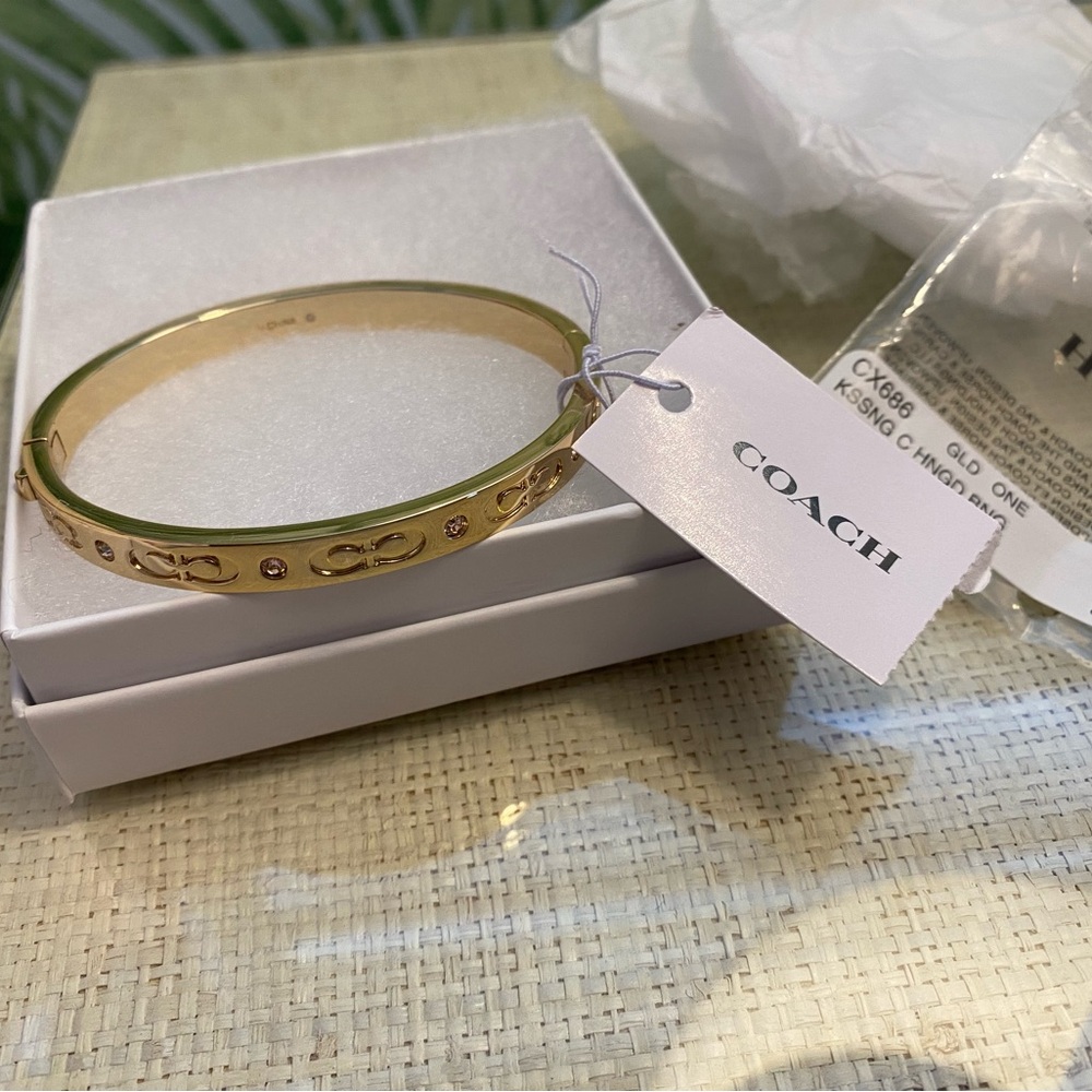 NWT - Coach Signature Hinged Bangle - Gold